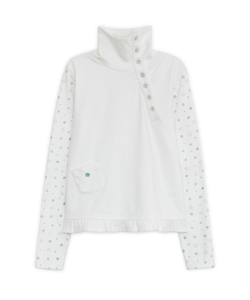 Flower button pola top (White)