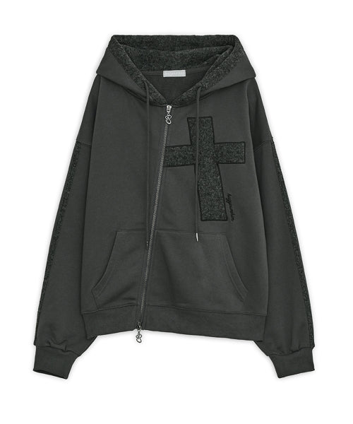 Cross patch hoodie zip-up (Charcoal)
