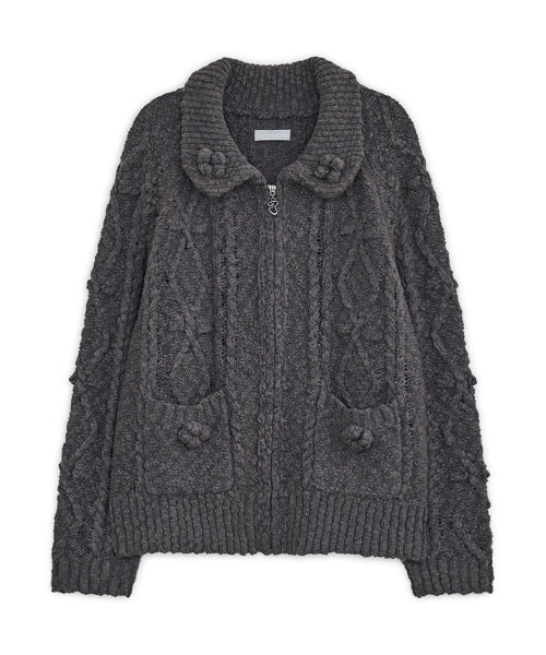 Popcorn knit zip-up (Charcoal)