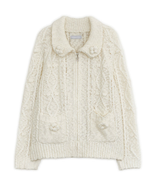 Popcorn knit zip-up (Butter)