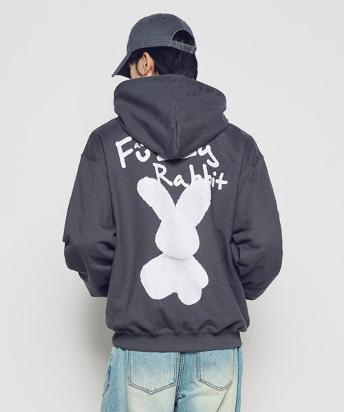 DOODLE FUZZY RABBIT HOODIE (2COLOR)