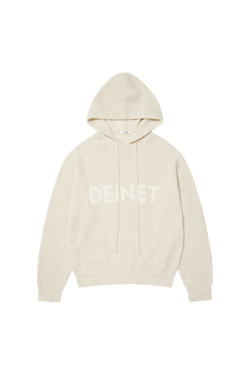 BASIC LOGO KNIT HOODIE IN OATMEAL