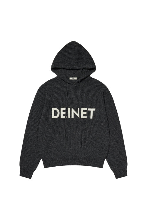 BASIC LOGO KNIT HOODIE IN CHARCOAL