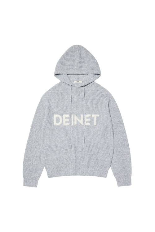 BASIC LOGO KNIT HOODIE IN MELANGE GREY