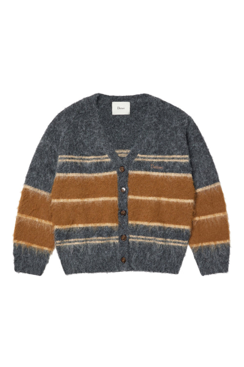 WOOL BLENDED STRIPE KNIT CARDIGAN IN GREY