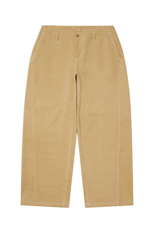 PEACH COTTON CURVED PANTS IN BEIGE