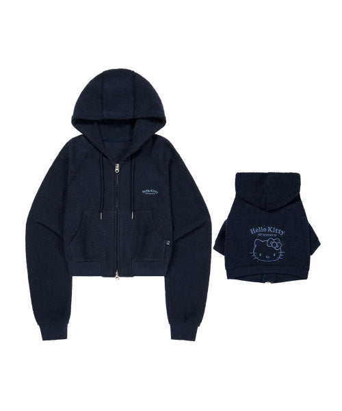 HELLO KITTY X ARUMARU CROPPED HOODIE ZIP JACKET SET_NAVY