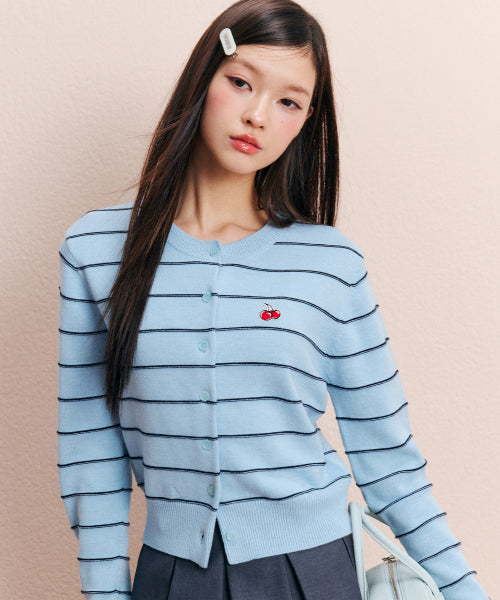 Small Cherry Stripe Crop Cardigan [Sky]