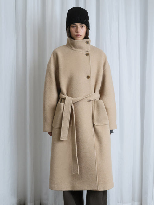 High-neck Belted Maxi Coat VW5WH045_2color