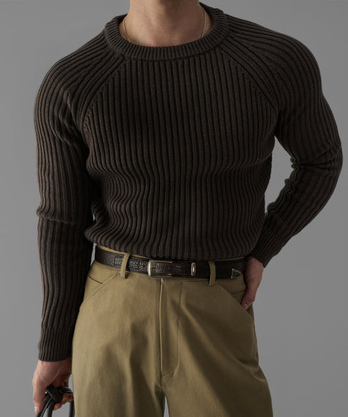 RIBBED RAGLAN MUSCLE KNIT [BROWN]