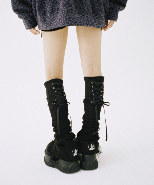 Gothic Lace-Up Leg Warmer - BLACK