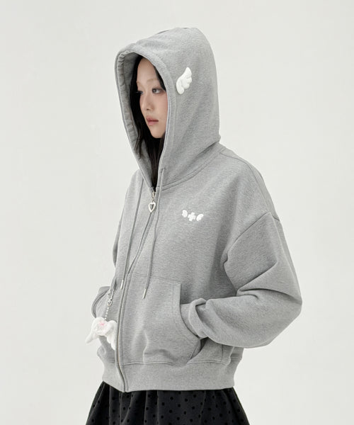 Angel Wing Zip-Up Hoodie - GREY