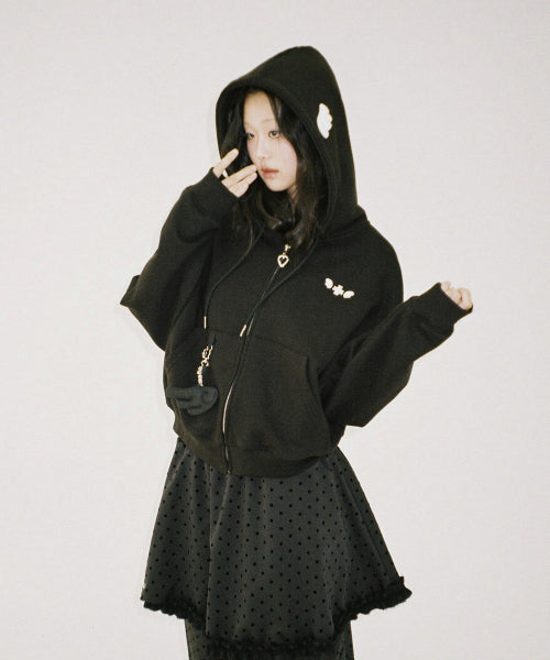 Angel Wing Zip-Up Hoodie - BLACK