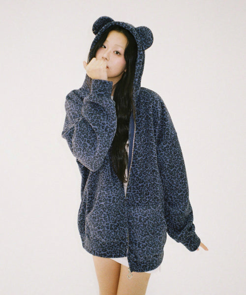Teddy Leopard Zip-Up Hoodie – VIOLET