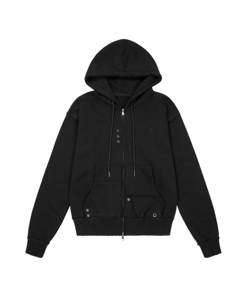 Eyelet Damaged Zip-Up Hoodie (Black)