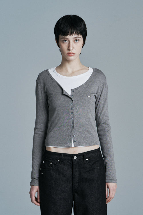 BUTTON LONG SLEEVE CARDIGAN MELANGE