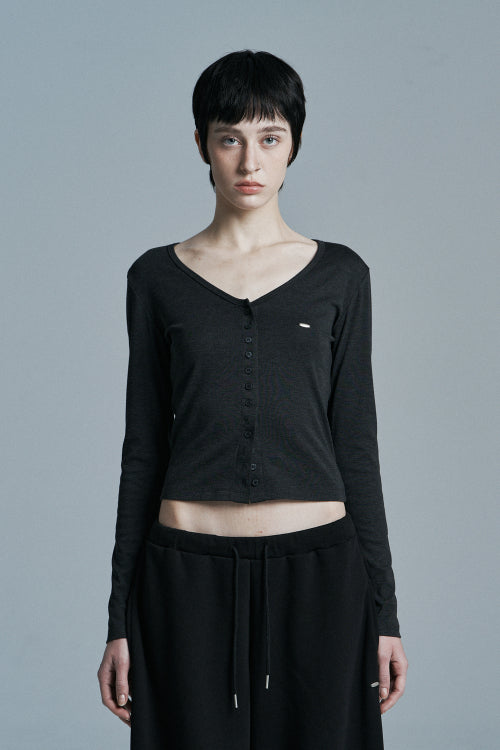 BUTTON LONG SLEEVE CARDIGAN CHARCOAL