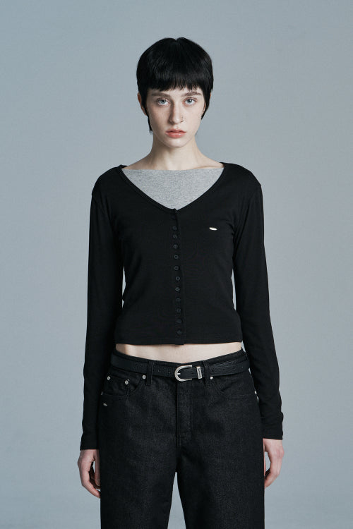 BUTTON LONG SLEEVE CARDIGAN BLACK