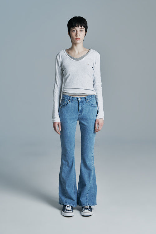 DAY V-NECK LONG SLEEVE WHITE MELANGE