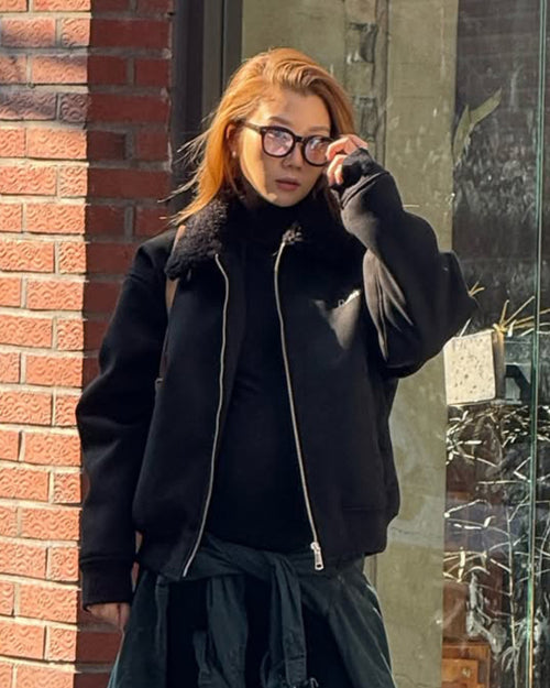 FAUX SUEDE FUR MUSTANG JACKET IN BLACK