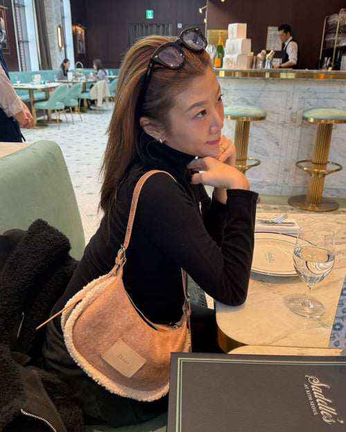 FAUX SUEDE FUR MINI SHOULDER BAG IN BEIGE