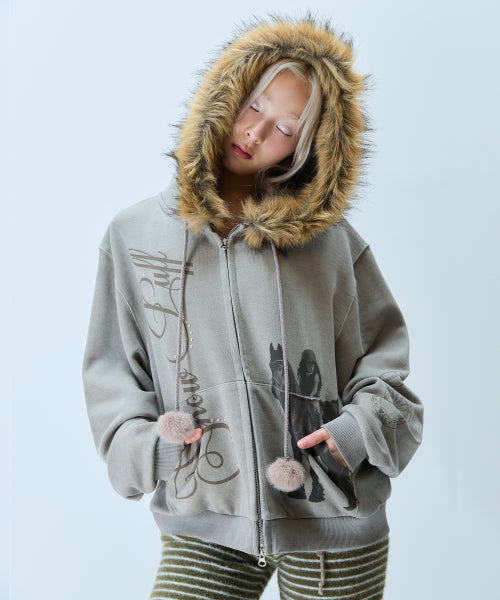 L21 SNOW FUR HOOD ZIP-UP(BEIGE)