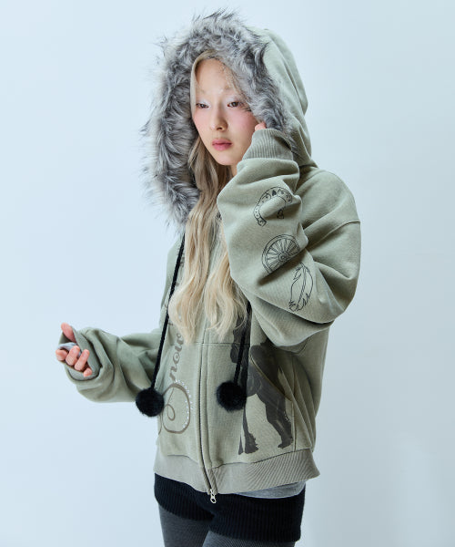 L21 SNOW FUR HOOD ZIP-UP(KHAKI)