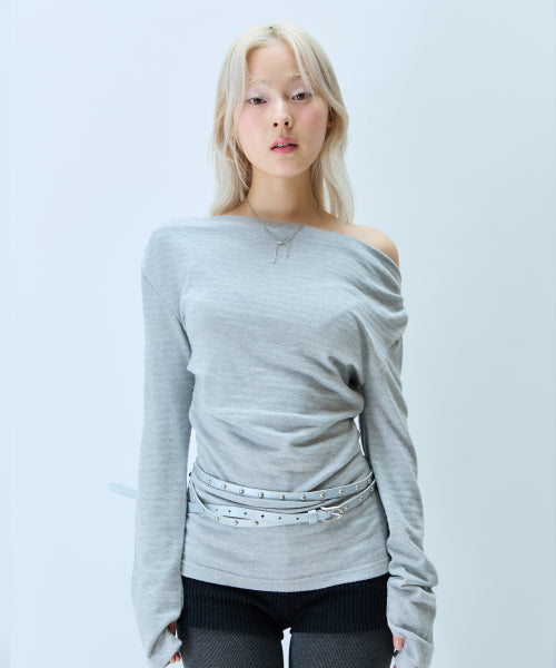 L21 SHIMMER OFF-SHOULDER HOODIE(SILVER)