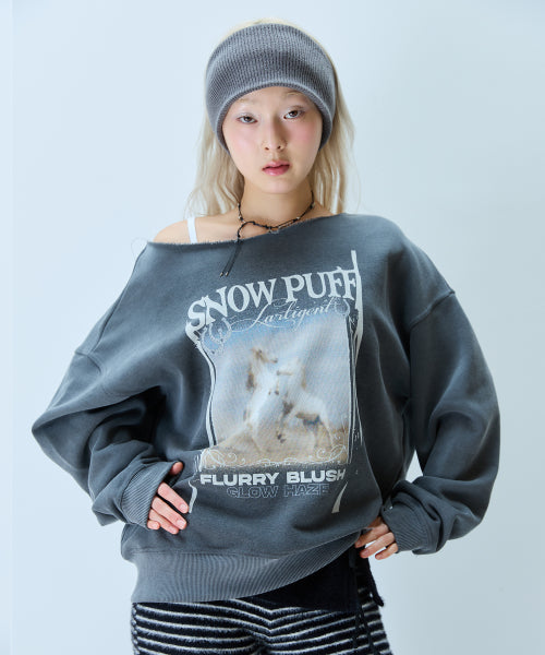 L21 DUSTY HORSE ONE-SHOULDER SWEATSHIRT(CHARCOAL)