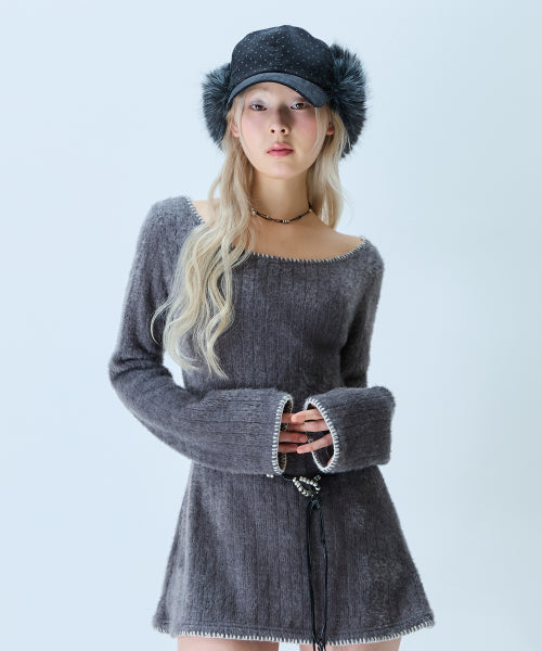 L21 SNOW PLUFFY MINI DRESS TOP(CHARCOAL)