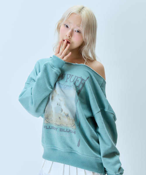 L21 DUSTY HORSE ONE-SHOULDER SWEATSHIRT(EMERALD)