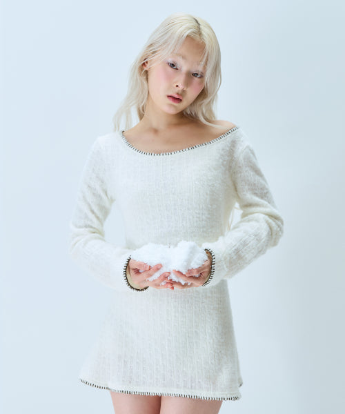 L21 SNOW PLUFFY MINI DRESS TOP(IVORY)