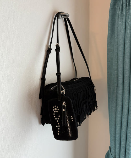 FLOWER STUD FLAT POUCH - SUEDE BLACK