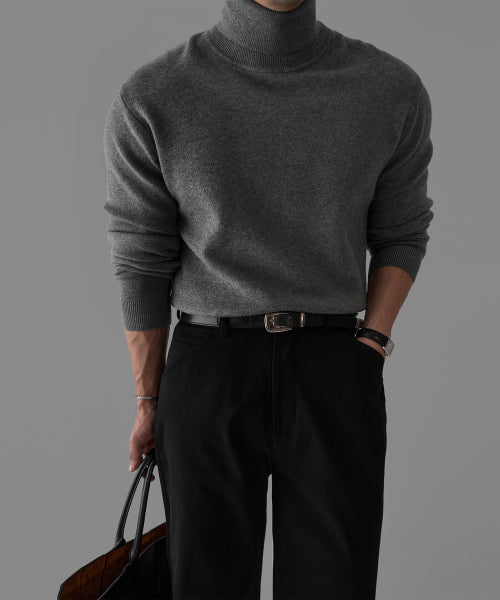 SOFT DOUBLE TURTLENECK KNIT [GRAY]