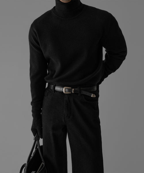 SOFT DOUBLE TURTLENECK KNIT [BLACK]