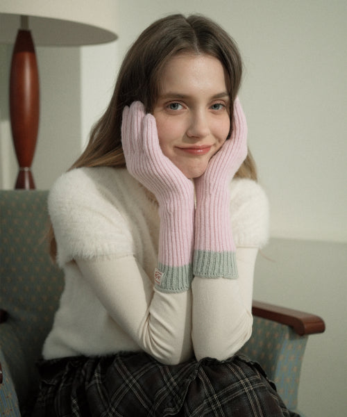 Cashmere Whole Garment Stripe Knit Gloves (6colors)