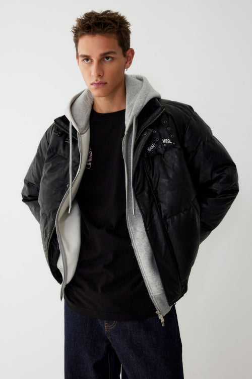 High-neck Semitic Leather Down_Black HH16104001