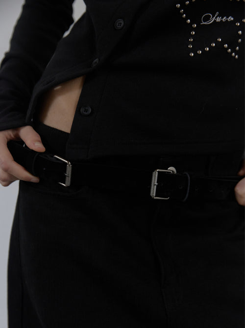 MULTI BUCKLE SUEDE BELT / BLACK
