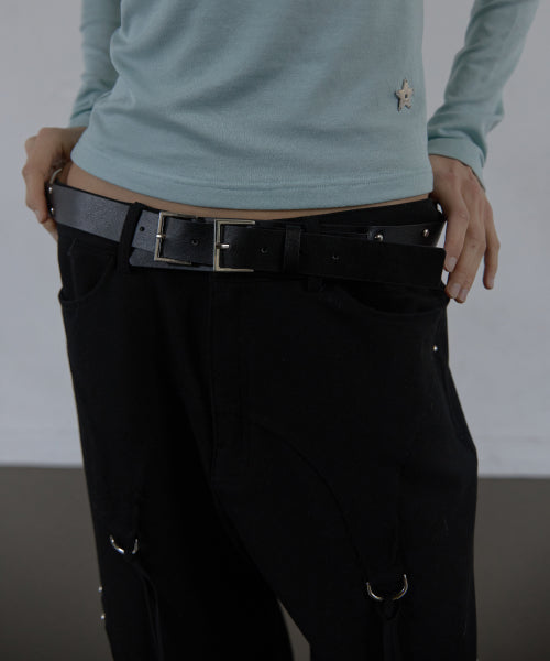 TWO BUCKLE RING BELT / BLACK