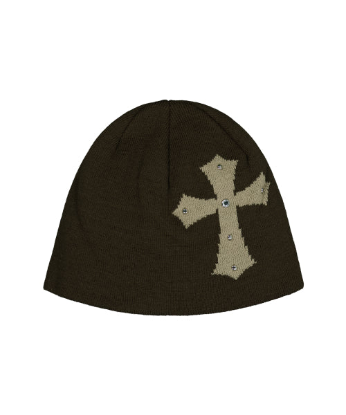 CROSS STUDDED BEANIE / BROWN
