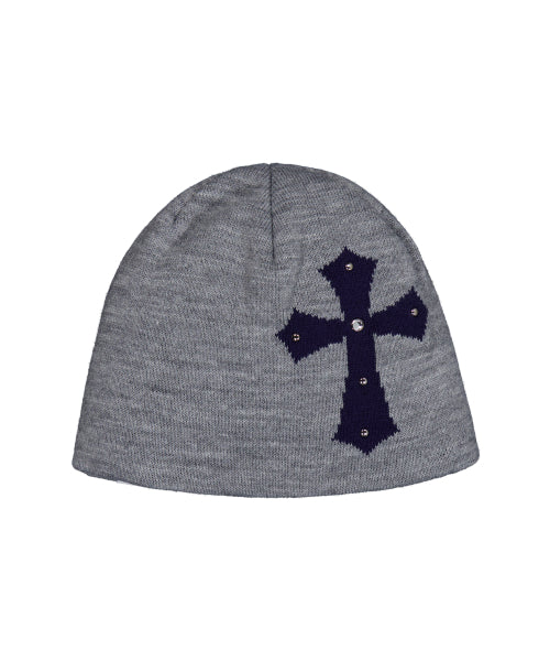 CROSS STUDDED BEANIE / MELANGE GRAY