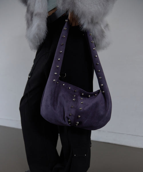 SUEDE STUDDED SHOULDER BAG / PURPLE