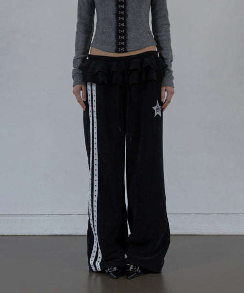 FRILL EYELET SWEATPANTS / BLACK