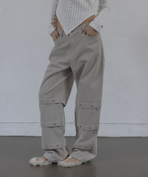 PIN TUCK EYELET PANTS / BEIGE
