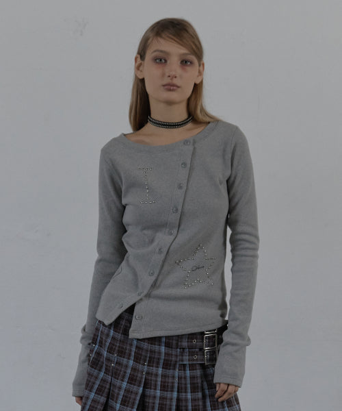 STAR BUTTON TOP / MELANGE GRAY