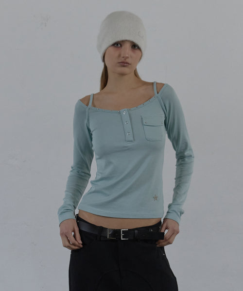SLEEVELESS LAYERED TOP / LIGHT BLUE