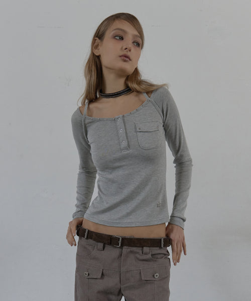 SLEEVELESS LAYERED TOP / MELANGE GRAY