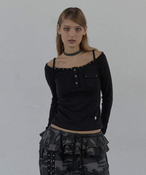 SLEEVELESS LAYERED TOP / BLACK