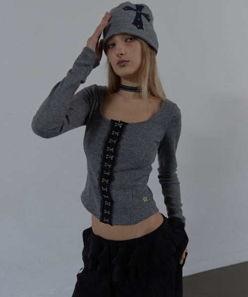HOOK LONG SLEEVE TOP / CHARCOAL