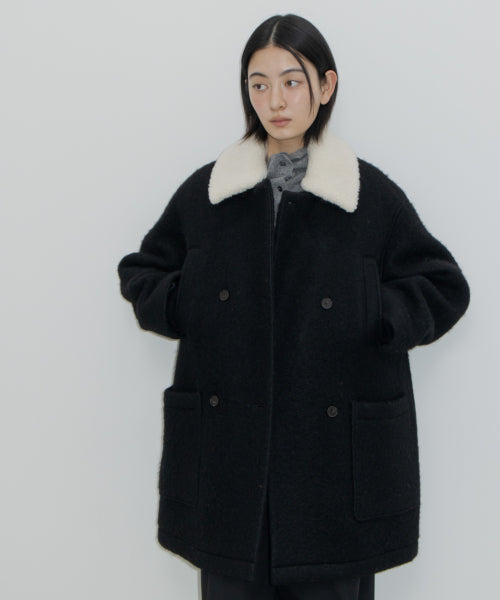 WOOL DOUBLE BREASTED PEA COAT / BLACK